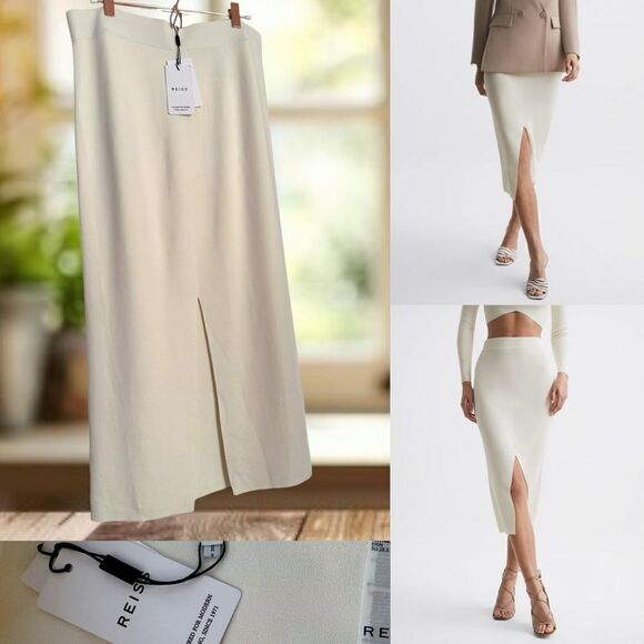 🔥 NWT REISS ERIN KNITTED CO ORD MIDI SKIRT Slit Size L Large - Picture 1 of 16